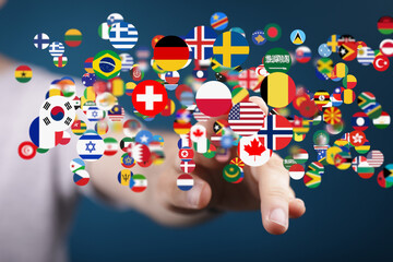 Global communication, international messaging and translation concept