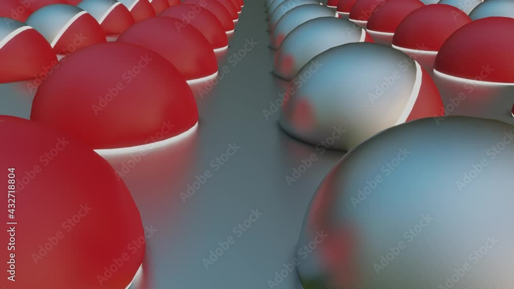 Poster the red-silver spheres rotate back and forth. abstract looping animation. 3d render