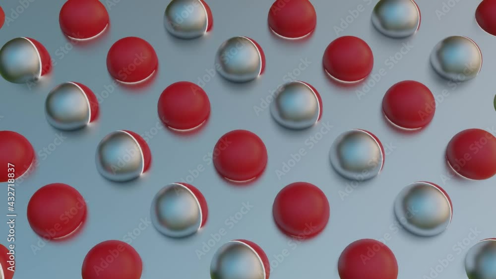 Poster the red-silver spheres rotate back and forth. abstract looping animation. 3d render