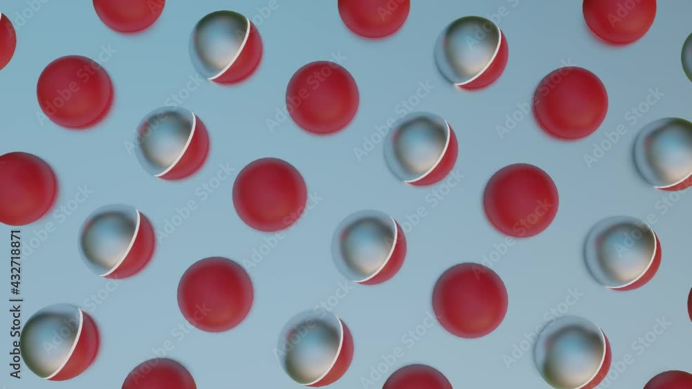 Poster the red-silver spheres rotate back and forth. abstract looping animation. 3d render