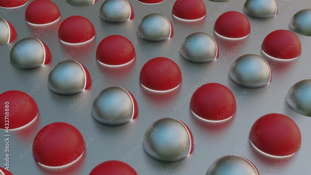 Poster the red-silver spheres rotate back and forth. abstract looping animation. 3d render