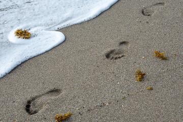 Surf washing away footprints in sand