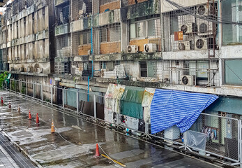 Unsightly run down poor dirty old areas in Bangkok Thailand.