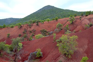 The red clay hills of "Kokkinopilos" in Preveza, Epirus, Greece near Ziros lake