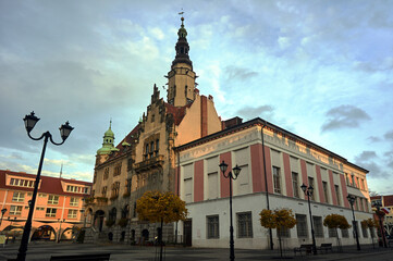 Obraz premium historic town hall with a tower on the market square in Jawor