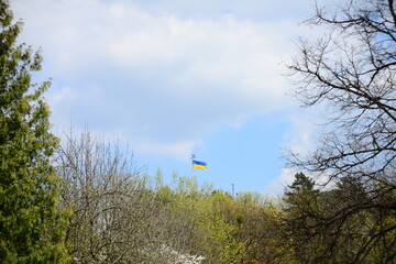 LVIV, UKRAINE - APRIL 17, 2019: People tourists at the top of High Castle Hill, Ukrainian city old...