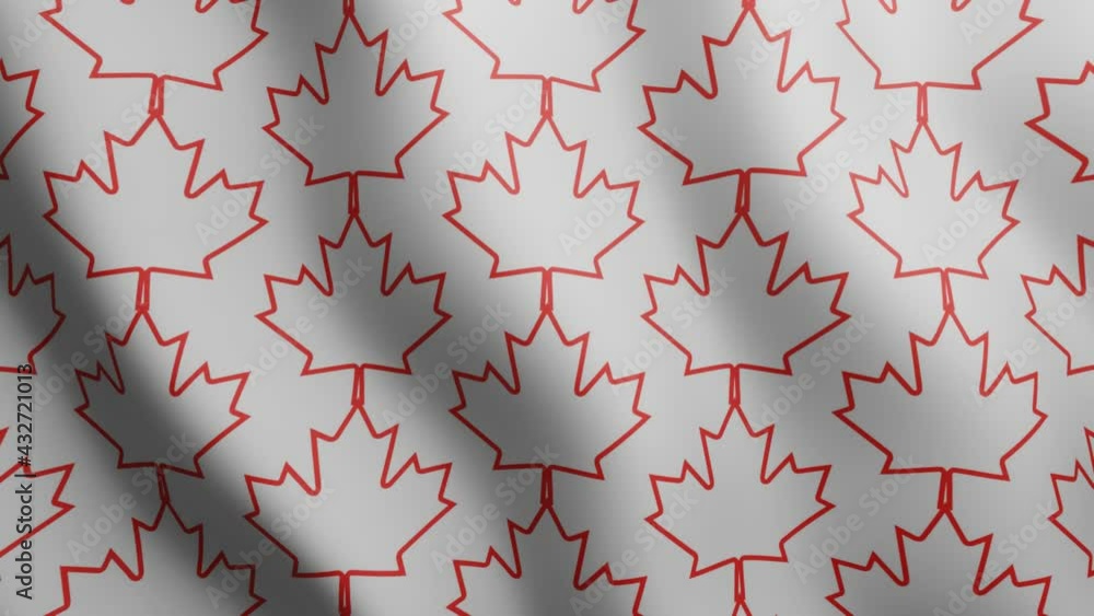 Poster loop animated pattern with thin line red canadian maple leaves. waving geometric motion graphic back