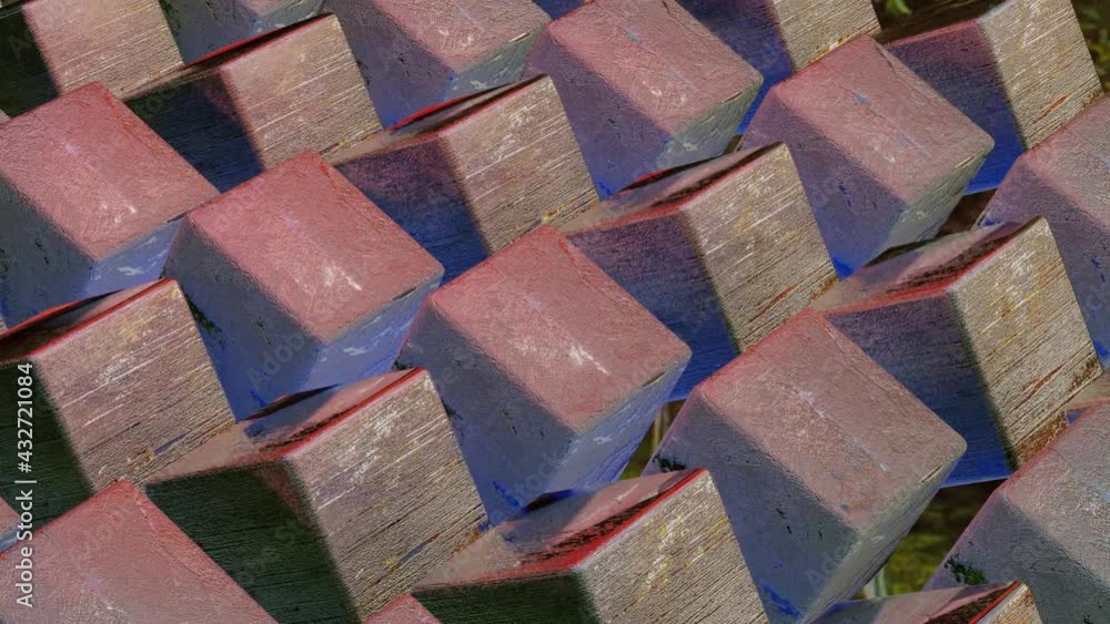 Poster metal chrome cubes rotate progressively. looped abstract amnimated background. 3d render