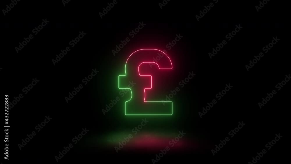 Poster thin line neon symbol of brititsh currency pound with reflection on a dark background. simple busine