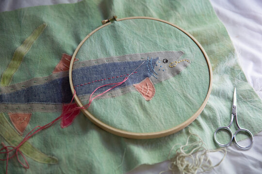 fish embroidery project in process