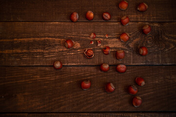 hazelnuts on the wooden background