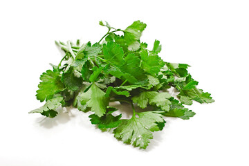 Fresh parsley leaves isolated on a white background.