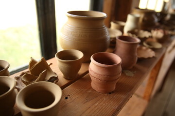 handmade clay jugs brown vase cup traditional