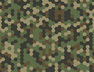 Seamless modern army camouflage hexagon pixel texture. Abstract vector futuristic camo hex background. Geometric tech pattern wrapping paper design illustration © iaroslavka