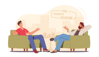 Successful Businessman or Famous Politician Giving Interview to Journalist. Tv Host Ask Celebrity Questions in Talk Show