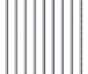 Rebars, metal reinforcement steel rods isolated on white background. Construction metal armature