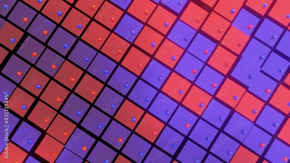Aufkleber red-violet moving background of squares and spheres. looped wave animation. 3d render