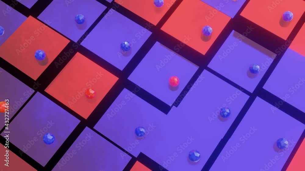 Aufkleber red-violet moving background of squares and spheres. looped wave animation. 3d render