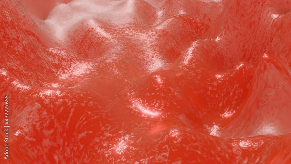 Poster the red smooth textured surface is deformed. looped animated background. abstract animation. 3d rend