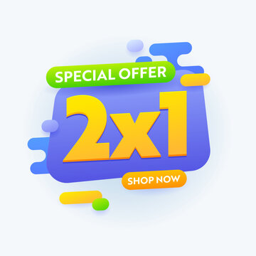 2X1 Special Offer Sale Banner Advertising, Half Price Promotional Ad Card Design for Shopping Discount, Media Promo