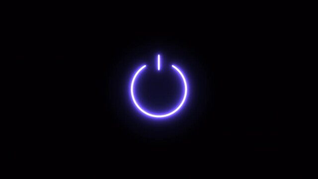 neon power reset button sign animation. Abstract screensaver, live wallpaper, loop background on black. On Off technology icon  4k animated stock footage