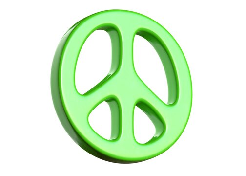 3D Render Of Green Peace Sign On Isolated White.