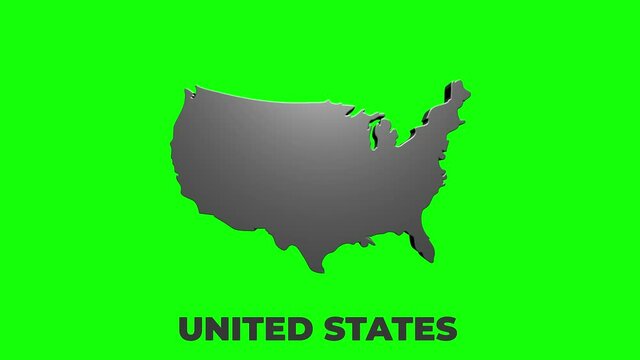 Map of United States of America showing different states. Animated usa contiguous lower 48 u.s. state map on an isolated chroma key background