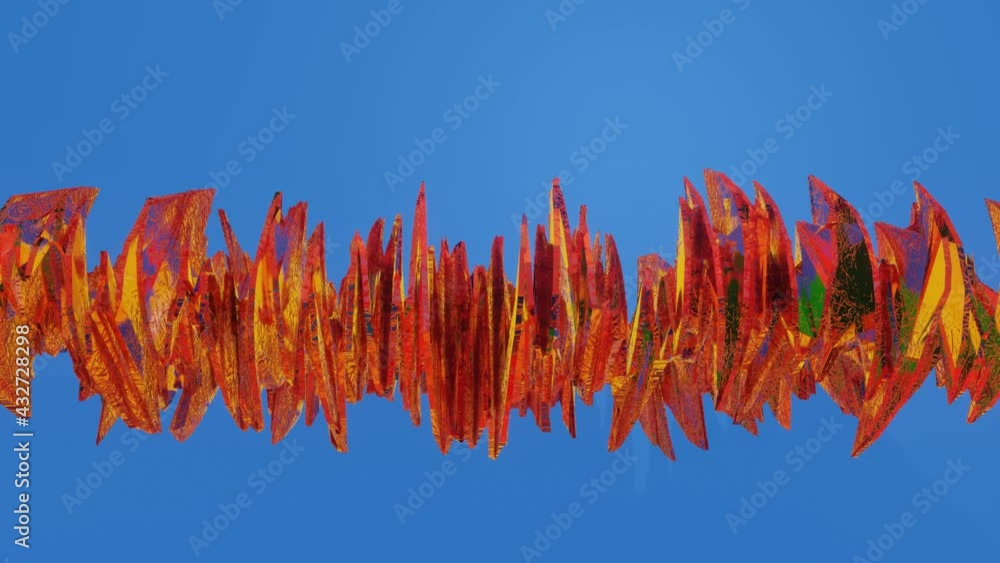 Poster red three-dimensional ribbon is deformed against a blue background. looped animated background. abst
