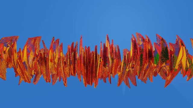 red three-dimensional ribbon is deformed against a blue background. looped animated background. abstract animation. 3d render