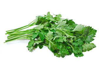 Fresh parsley leaves isolated on a white background.