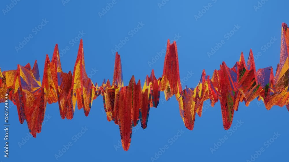 Poster red three-dimensional ribbon is deformed against a blue background. looped animated background. abst
