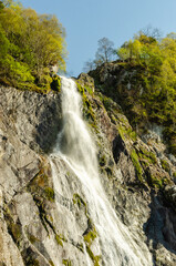 Obraz premium Aber Falls waterfall in Wales. Coedydd Aber National Nature Reserve 