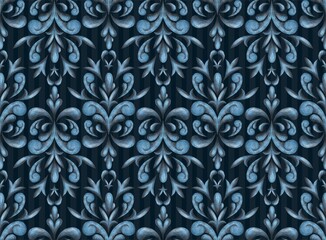 Classic pattern for luxury interior decoration and trendy print for fabrics. Texture processing of elements of the Baroque style. Symmetrical arabesques in a seamless background