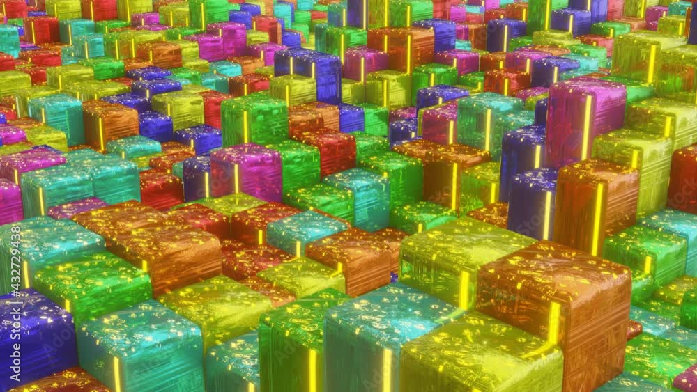 Aufkleber a plane of rising and falling multi-colored cubes. looped animated background. abstract animation. 3