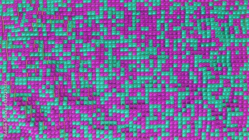 Poster a plane of rising and falling purple and turquoise cubes. looped animated background. abstract anima