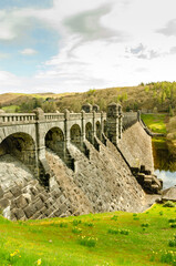 Lake Vyrnwy old stone  Dam and bridge. Water supply for surrounding villages and towns