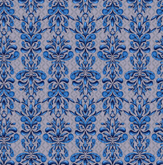 Classic pattern for luxury interior decoration and trendy print for fabrics. Texture processing of elements of the Baroque style. Symmetrical arabesques in a seamless background