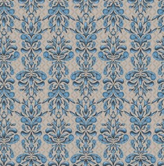 Classic pattern for luxury interior decoration and trendy print for fabrics. Texture processing of elements of the Baroque style. Symmetrical arabesques in a seamless background