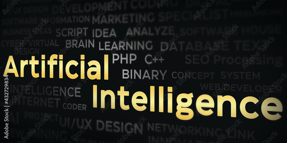 Aufkleber artificial intelligence modern backdrop design with collage of keywords. new abstract technology bac