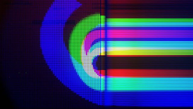 Happy new year text on glitch old screen display animation. Colorful glitch interference countdown numbers from 10 to 1. Retro video footage, 4K