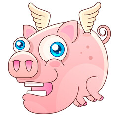 vector cute flying pig illustration Vector design on white background. Print for t-shirt. Romantic hand drawing illustration