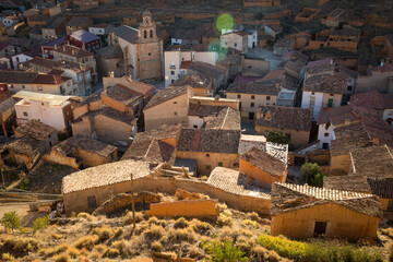 Fototapeta premium a view from the castle over Arcos de Jalon at sunrise, province of Soria, Castile and Leon, Spain
