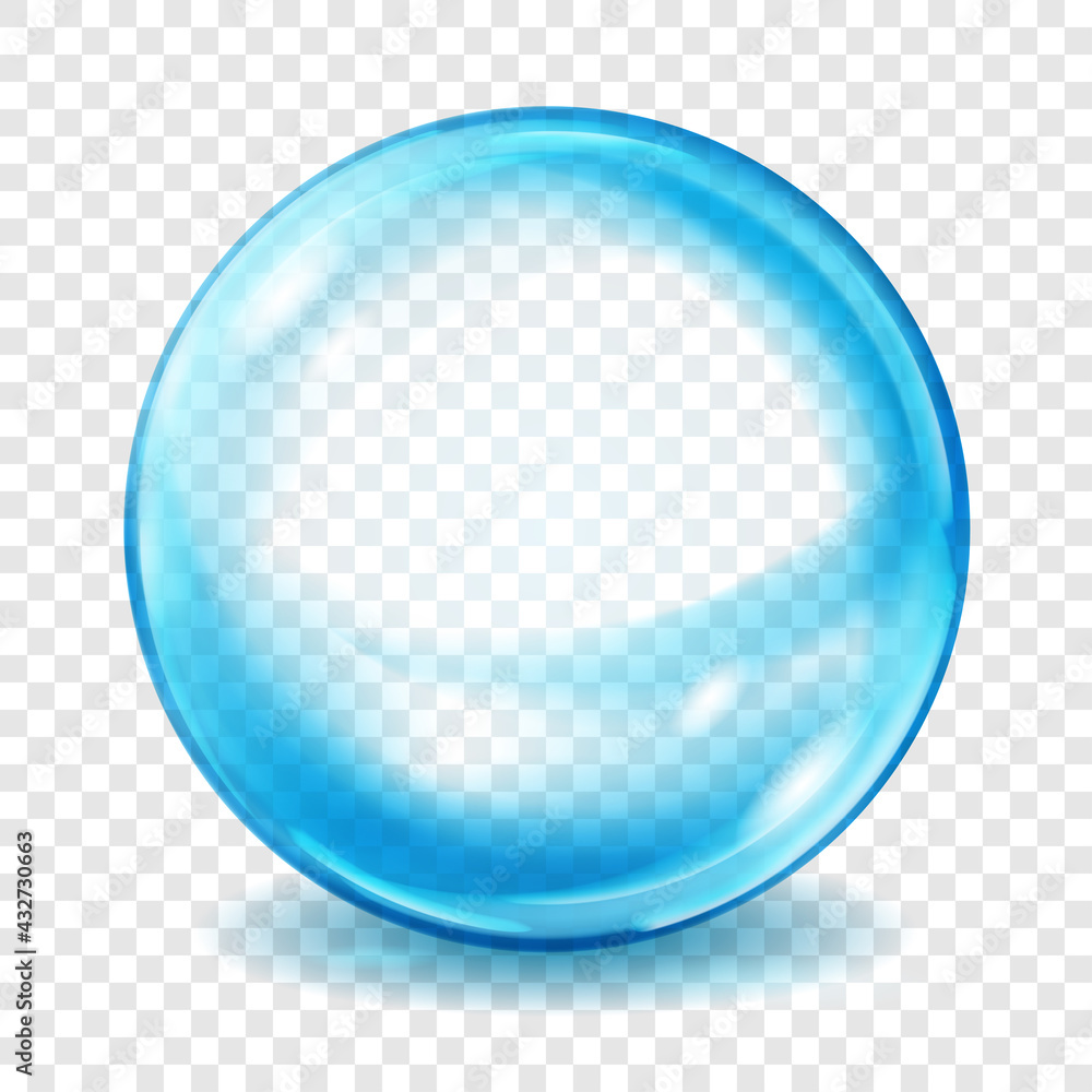 Poster big translucent light blue sphere with glares and shadows on transparent background. transparency on