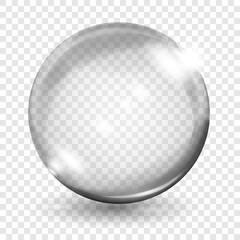 Fototapeta na wymiar Big translucent gray sphere with glares and shadows on transparent background. Transparency only in vector format