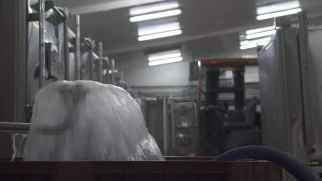 Devastating a bowl and march of loading in the press, with marc pump. Close up.
