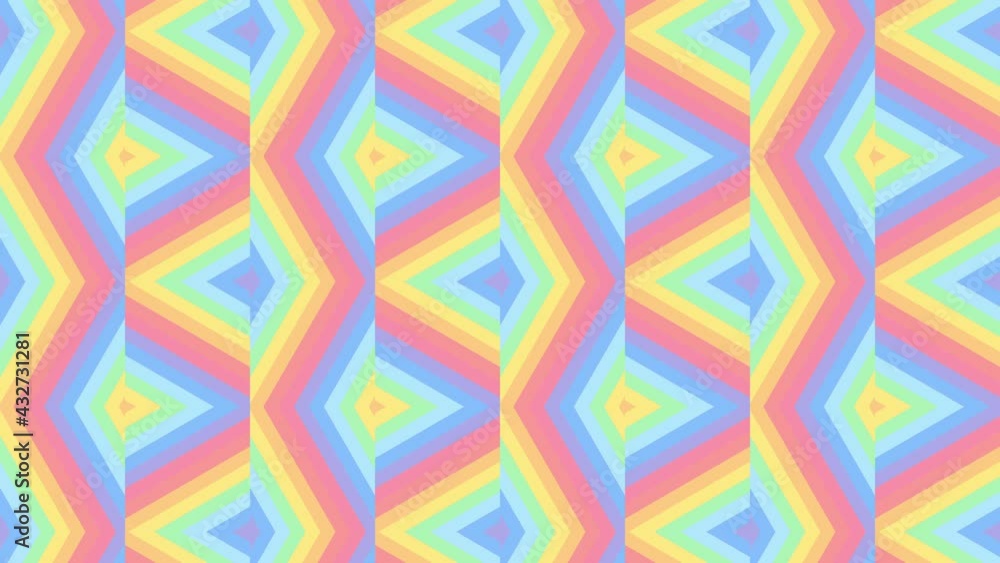 Poster geometric rainbow pattern in abstract mosaic seamless loop animation. simple motion graphics backgro