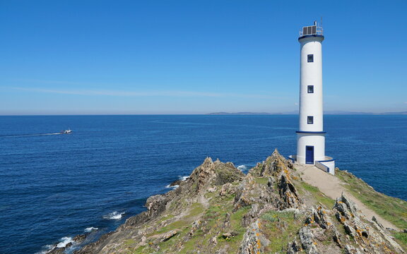 Lighthouse of Cabo Home on the coast of Galicia in Spain, Pontevedra province, Cangas, Atlantic ocean
