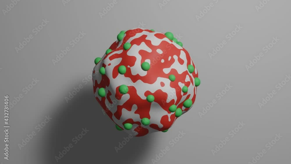 Poster abstract red and white liquid shape with green bubbles reshape and transform. 3d rendered creative o