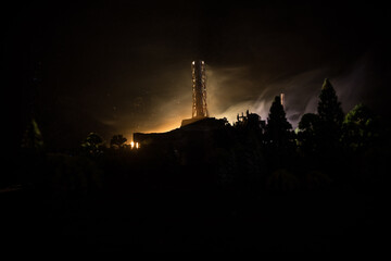 Creative artwork decoration. Chernobyl nuclear power plant at night. Layout of abandoned Chernobyl...