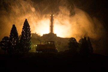 Creative artwork decoration. Chernobyl nuclear power plant at night. Layout of abandoned Chernobyl...
